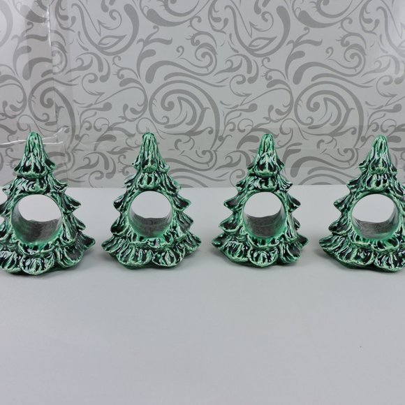 Vintage Ceramic Christmas Tree Napkin Holders Set